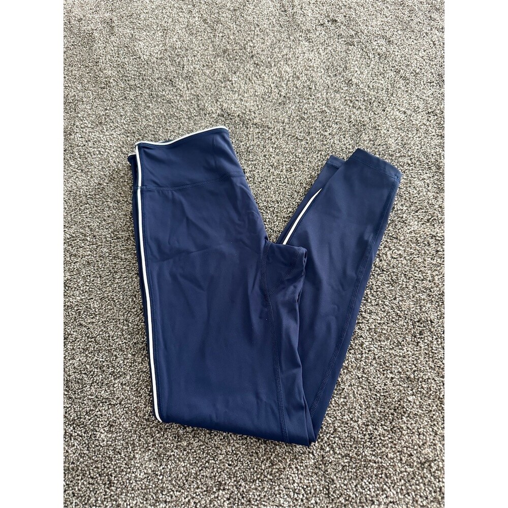 Bucked Up Leggings Womens Size L Navy Blue High Waist White Side Stripe